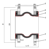 Антивибрационный компенсатор серии TLV, TAFLINE, DN450 PN10, PTFE, фланцевый